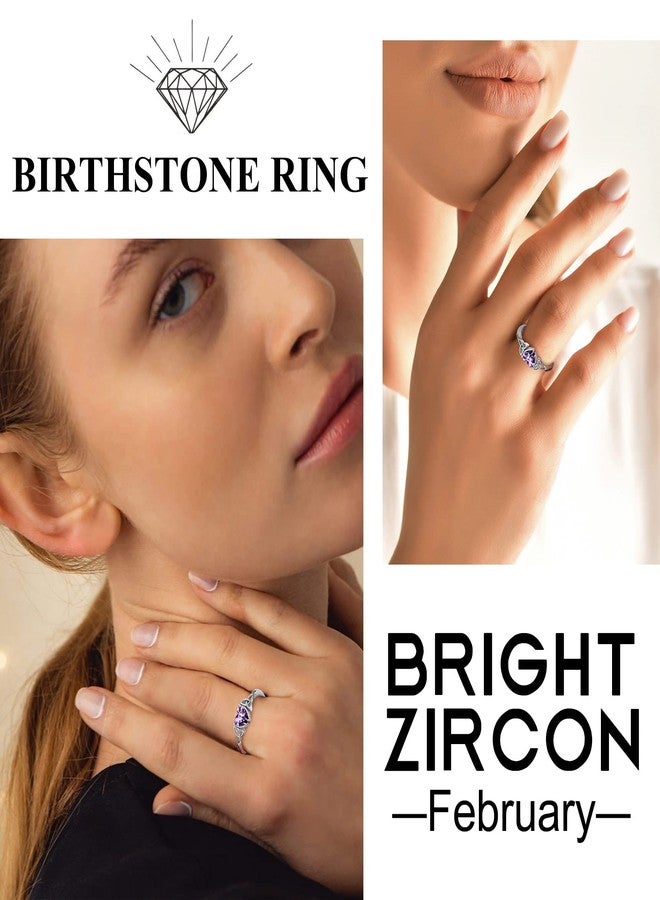 Bestyle Birthstone Celtic Heart Ring for Women, 925 Sterling Silver Adjustable Claddagh Rings, Amethyst Irish Wedding Band Promise Engagement Ring Jewelry Gift (Feb Celtic) - Image 2